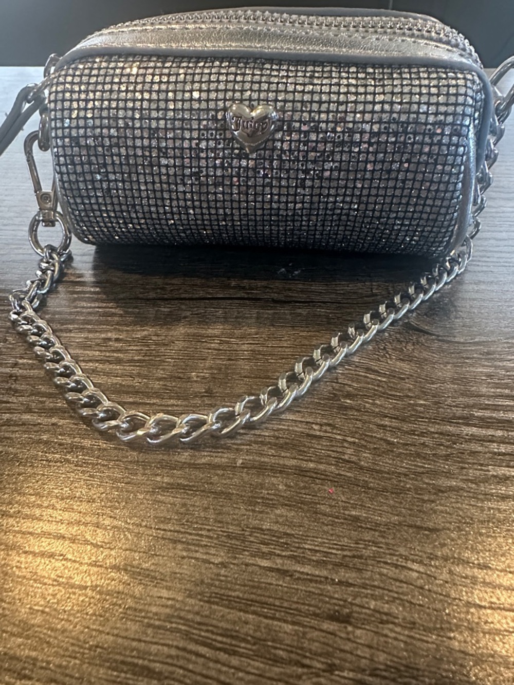 Juicy Couture Silver Rhinestone Mini Crossbody with Chain